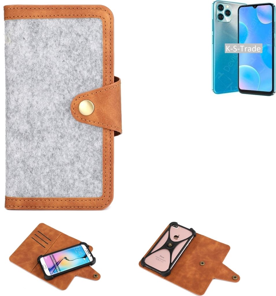K-S-Trade Handyhülle kompatibel mit Blackview A95 Schutzhülle Filz-Hülle Kunst-Leder hellgrau braun (1x)