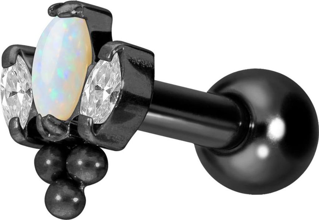 Ohrpiercing Titan Ohrpiercing mit Innengewinde LOTUSBLÜTE + 3 KUGELN Schwarz Stablänge: 8mm