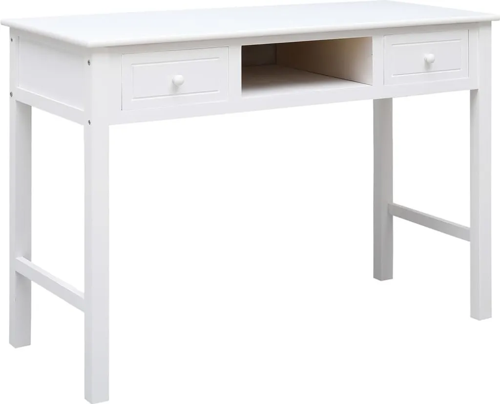 vidaXL Bureau blanc 108x45x76 cm en bois de paulownia massif durable