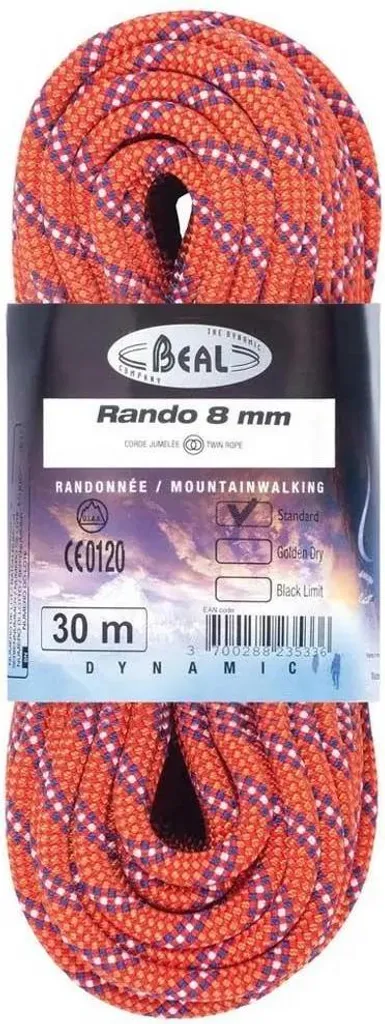 Beal Rando 8mm corde dynamique légère 48m Orange haute visibilité