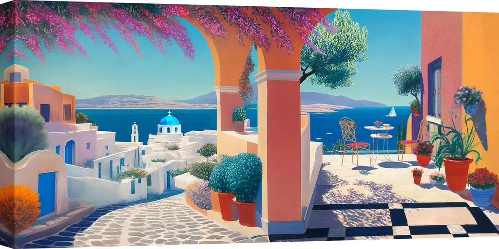 Ambiance zen pour salon : Toile marine panoramique 120x60cm Grèce