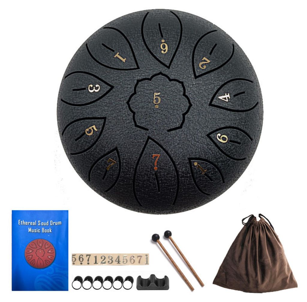 6-Zoll-Stahltrommel mit Schlägeln, Notenaufklebern, Ständer, 11 Töne, Meditation, Yoga, Klangtherapie, Handpan-Trommel, musikalisches Perkussion...