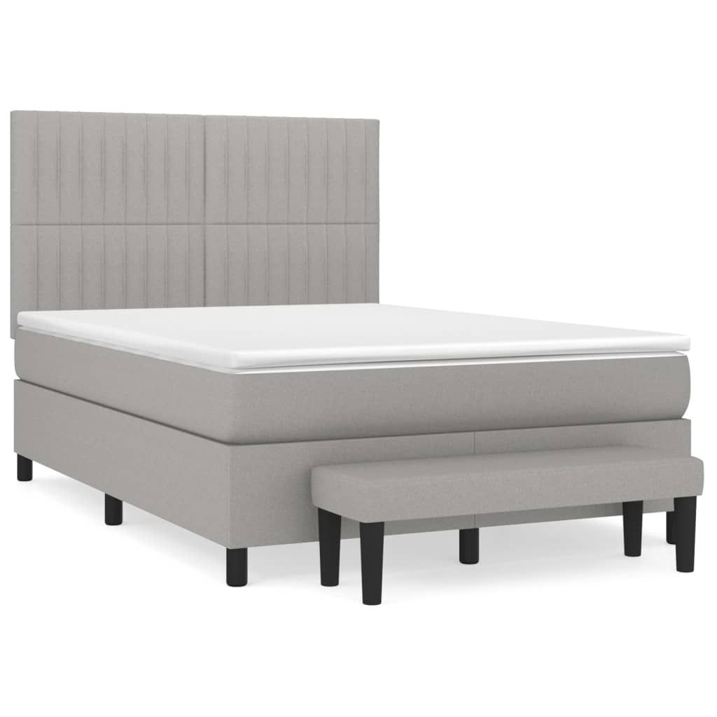 vidaXL Boxspringbett mit Matratze Hellgrau 140x200 cm Stoff