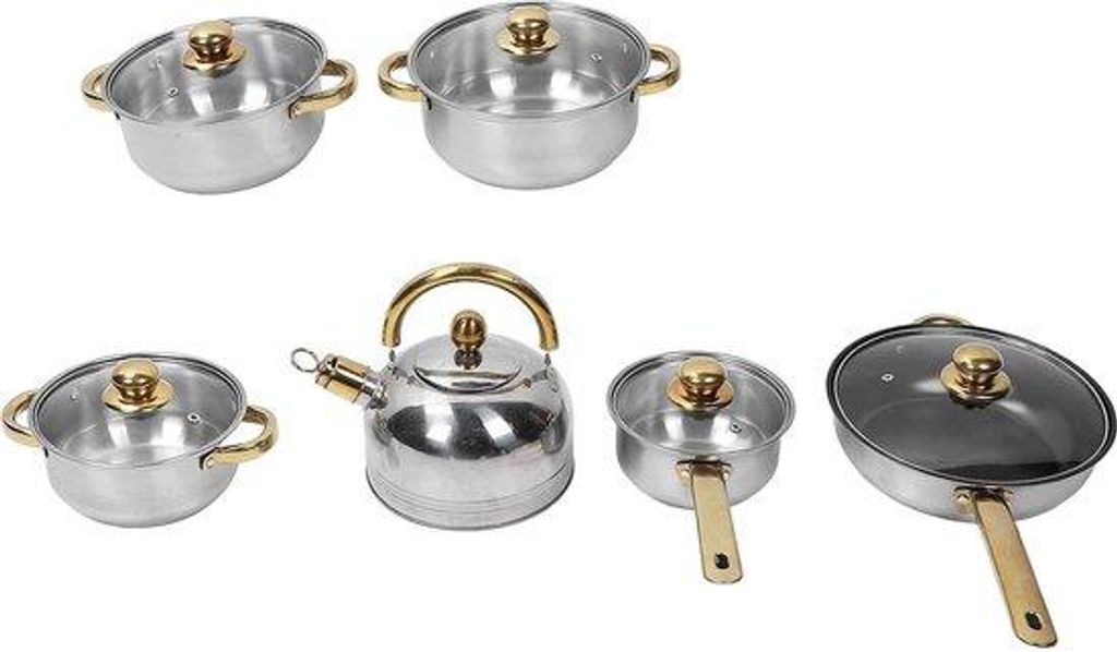 Induktions-Pannenset aus Edelstahl, 12-teilig, zahnloser, silberfarben, für Geschirrspüler geeignet