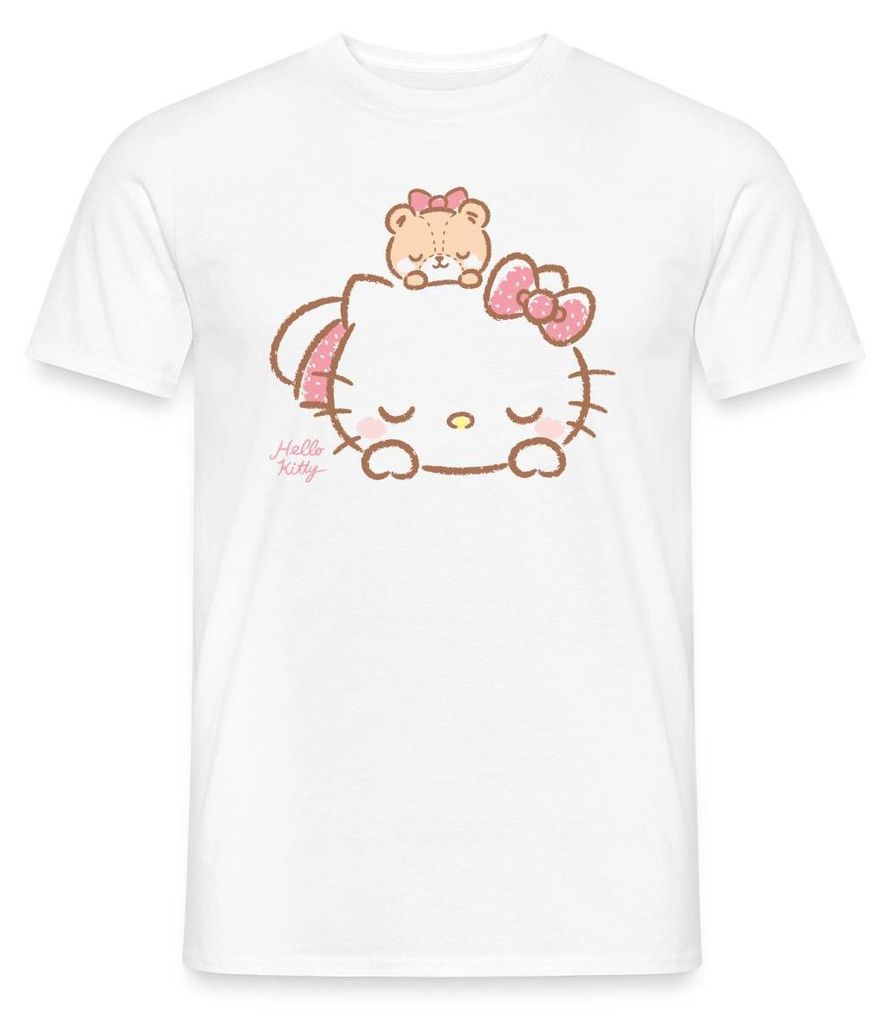 Spreadshirt Hello Kitty Mit Teddy Auf Dem Rücken Männer T-Shirt, 4XL, Weiß