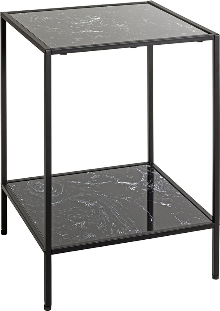Beistelltisch >59548< in schwarz, Metall, Kunstmarmor - 40x60x40cm (BxHxT)