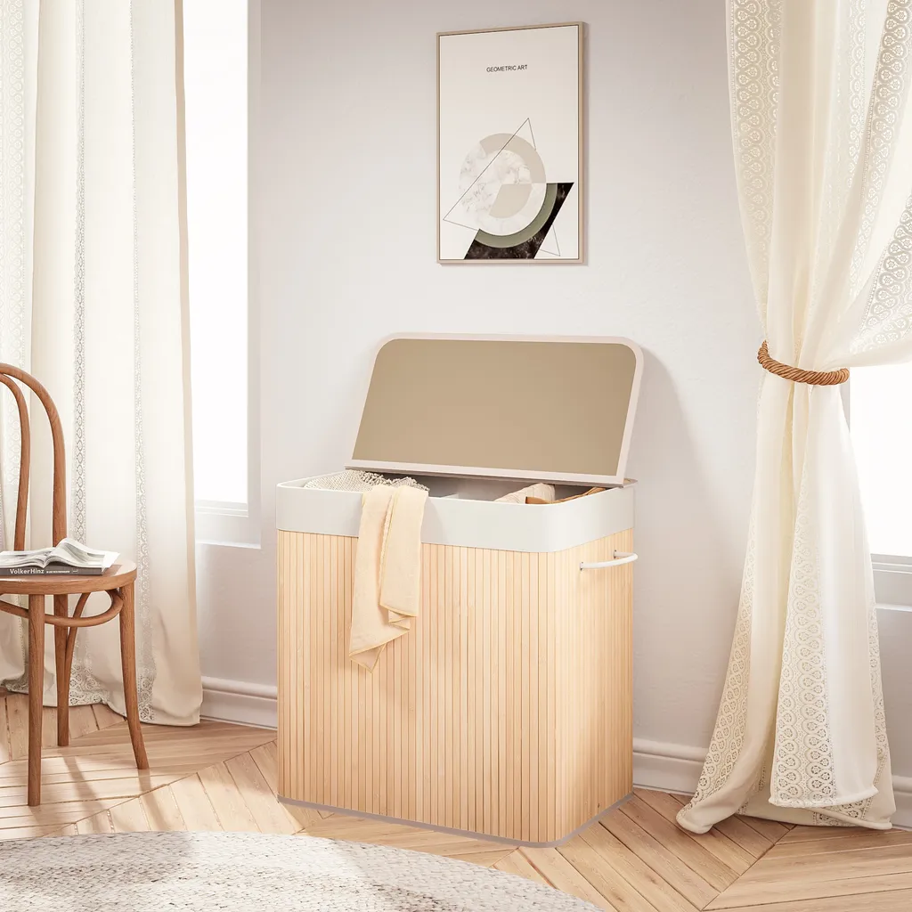 Fini le Tri ! Panier à Linge 150L Bambou 3 Compartiments Séparés - Zen - 6