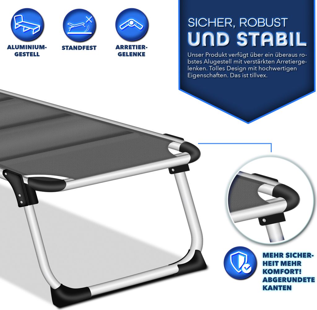 tillvex® Sonnenliege mit Dach und Kopfkissen Anthrazit - Produktbild 3