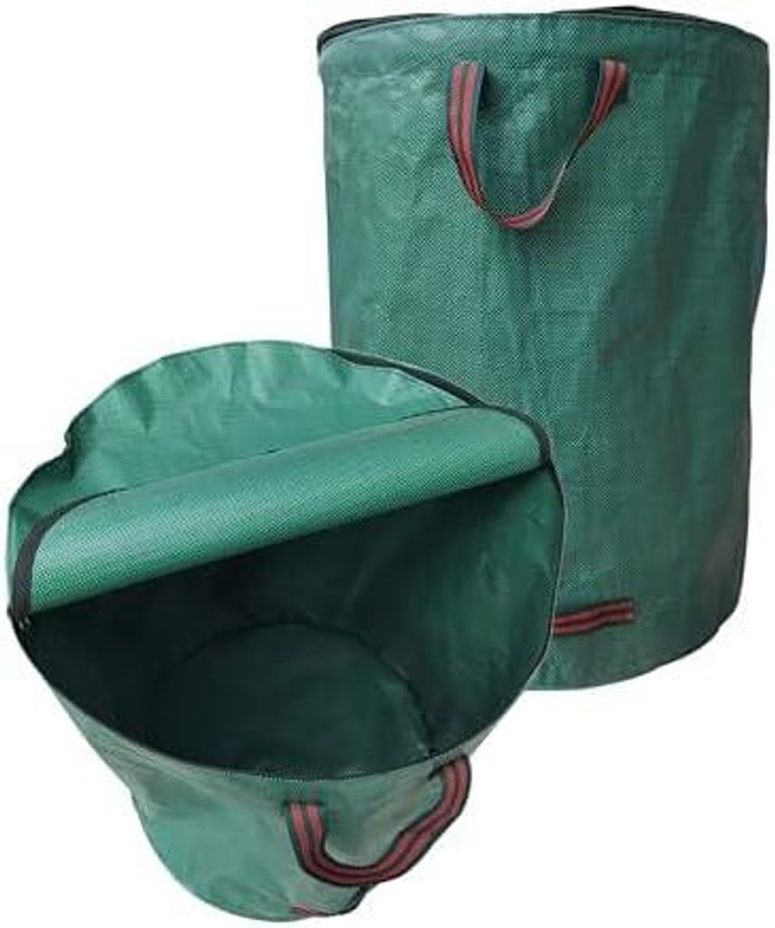 Gartenabfallsack 120Lx2 mit Deckel,Gartensack Laubsack, Gartensäcke Grünabfall Wasserdicht Faltbar Wiederverwendbar, Behälter für Gartenabfäll...
