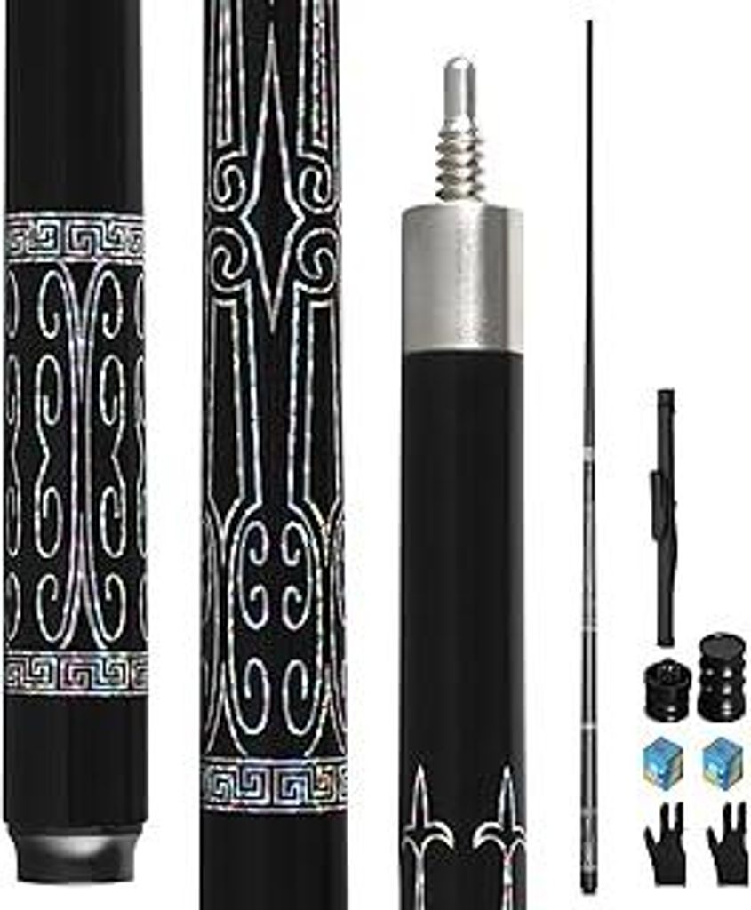 Carbonfaser-Billardqueue 20-21 oz, professionelle 13-mm-Lederspitze, 3/8 * 8-Verbindung, inklusive Queue-Tasche, Verbindungsprotektoren, Queue-Krei...