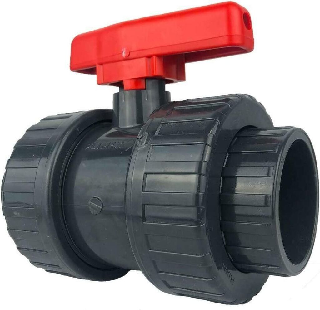 Pondlife - PVC-Kugelhahn mit 2-Wege Klebeanschluss 50mm - roter Griff