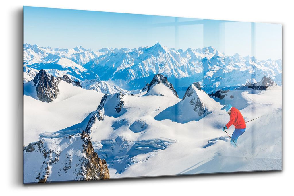 Glasmalerei - dekorative Malerei - moderne Malerei - 100x50 - Skifahrer in den Alpen