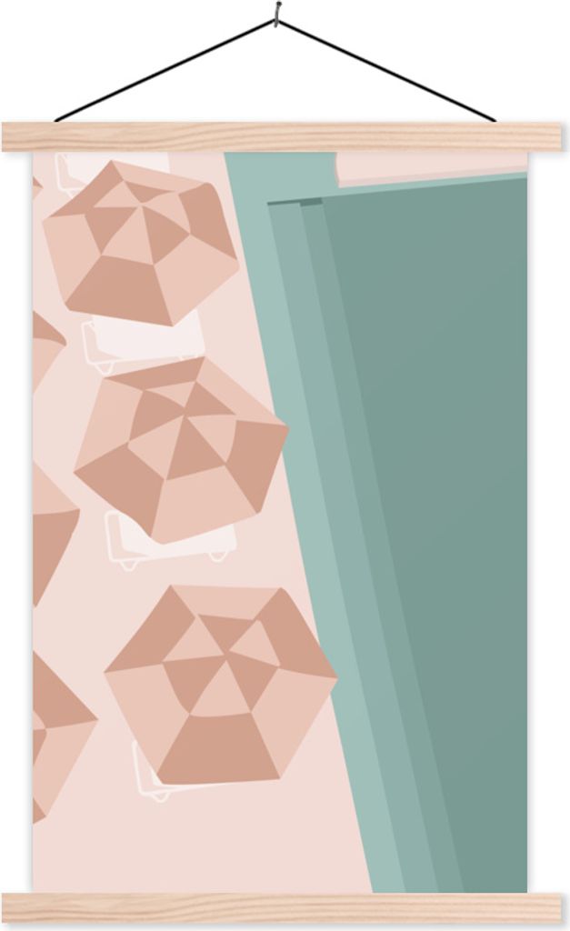 MuchoWow Textilposter Sommer - Strandstühle - Sonnenschirme 120x180 cm mit holzfarbenen Rahmen - Textil-Plakat