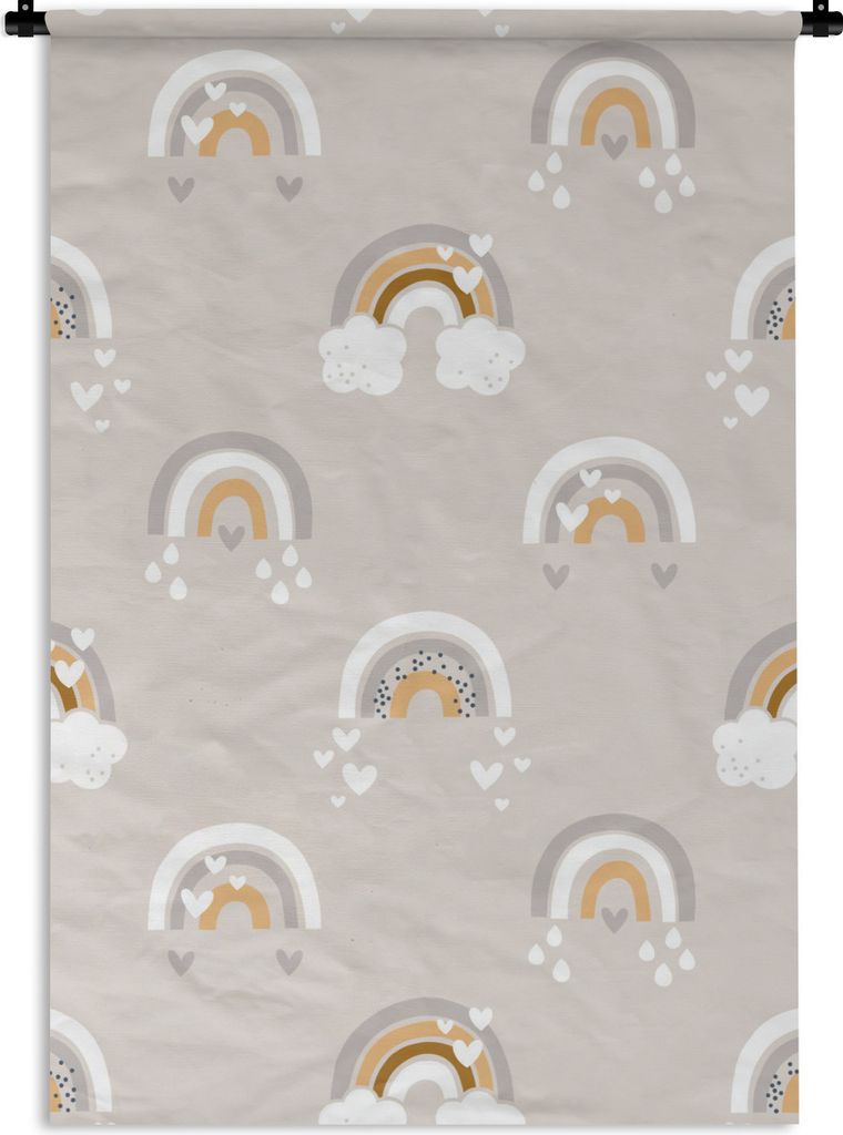 MuchoWow Wandteppich Wandbehang Muster - Regenbogen - Herzen 90x135 cm Tapisserie Dekoration Wandtuch - Baumwolle - Wandskulptur