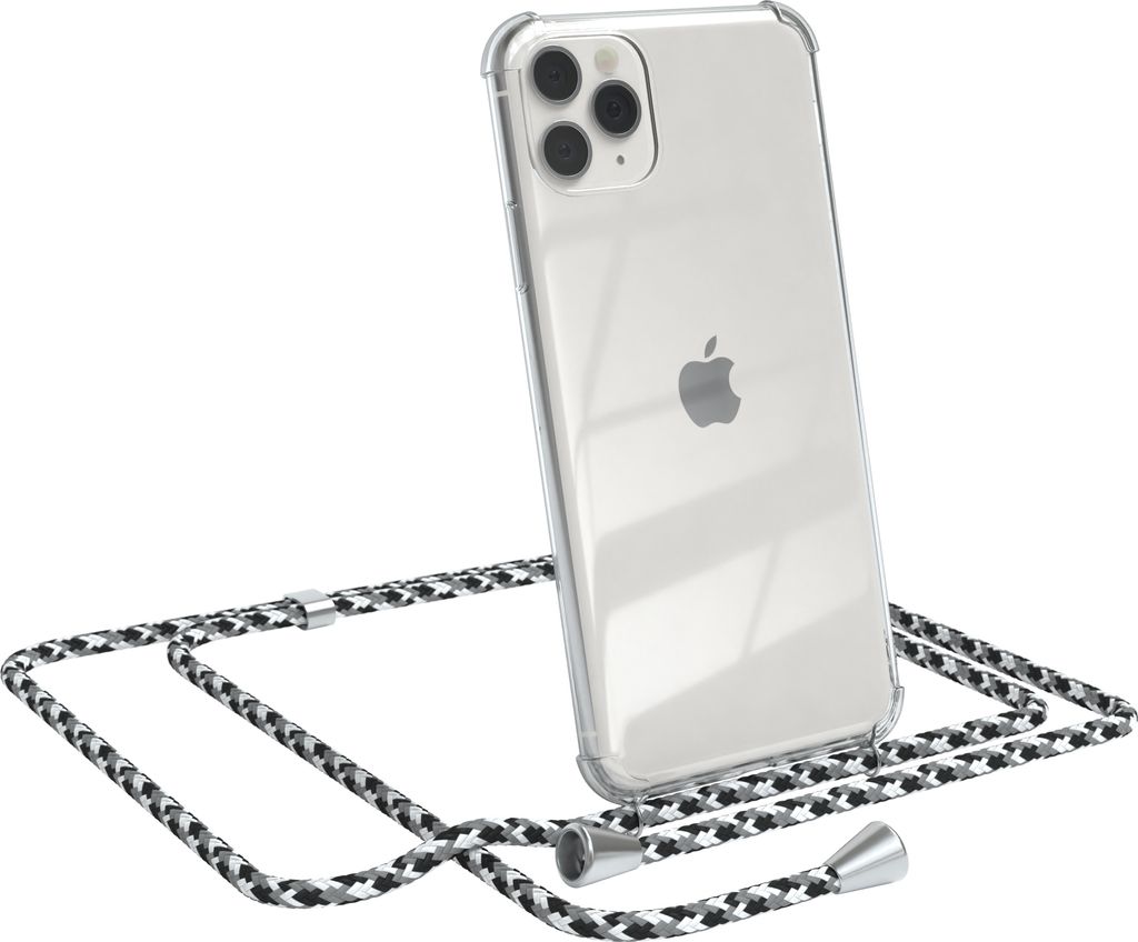 EAZY CASE Handykette kompatibel mit Apple iPhone 11 Pro Max, Handyhülle mit Umhängeband, Handykordel, Schutzhülle Clear, Band in Schwarz