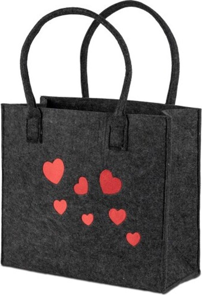 Tasche Einkaufstasche Shopper Filz-Tasche schwarz 40x18cm H:34cm mit aufgestickten Herzen