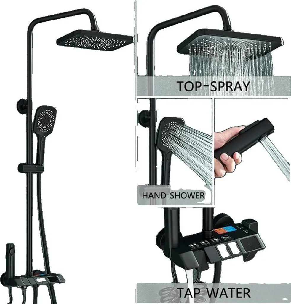 Set Doccia Nero con Display LCD, Soffione e Doccetta Bidet | Arredo Bagno