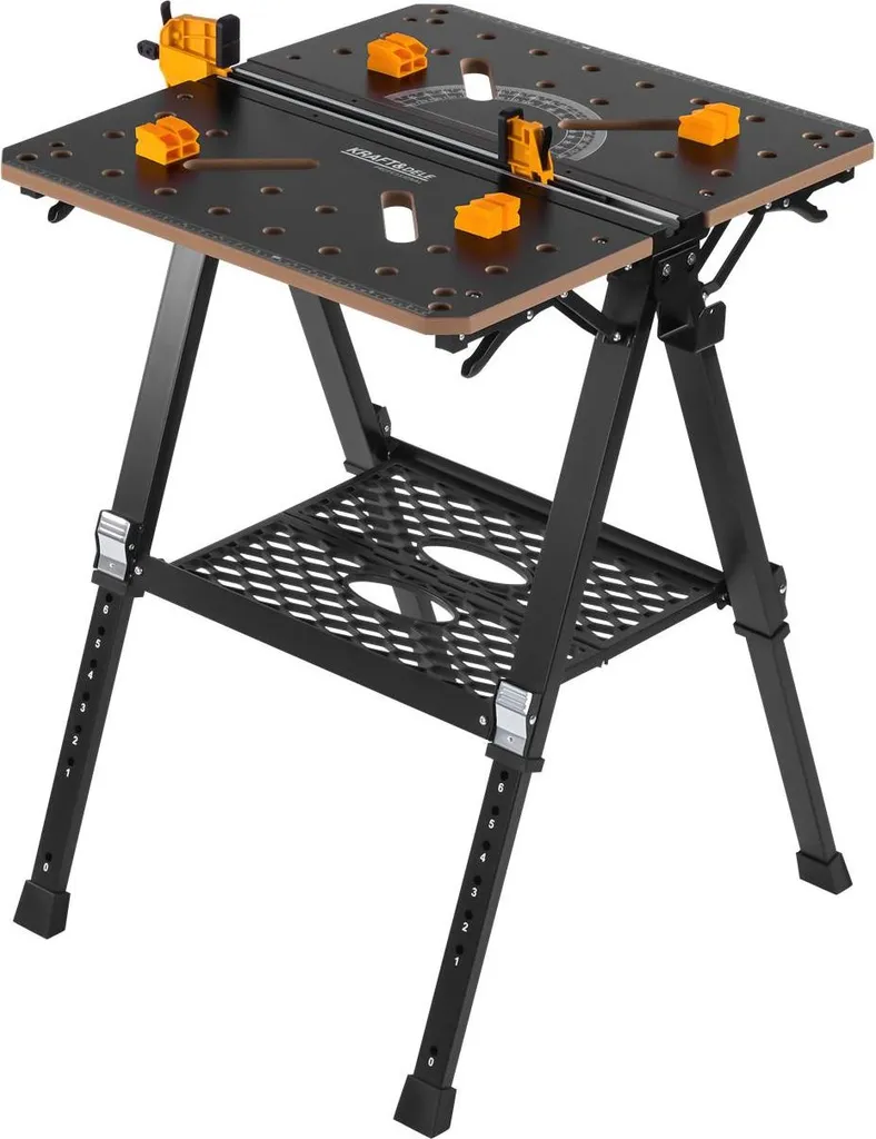 Table de travail compacte avec serrage intégré et plateau bois MDF