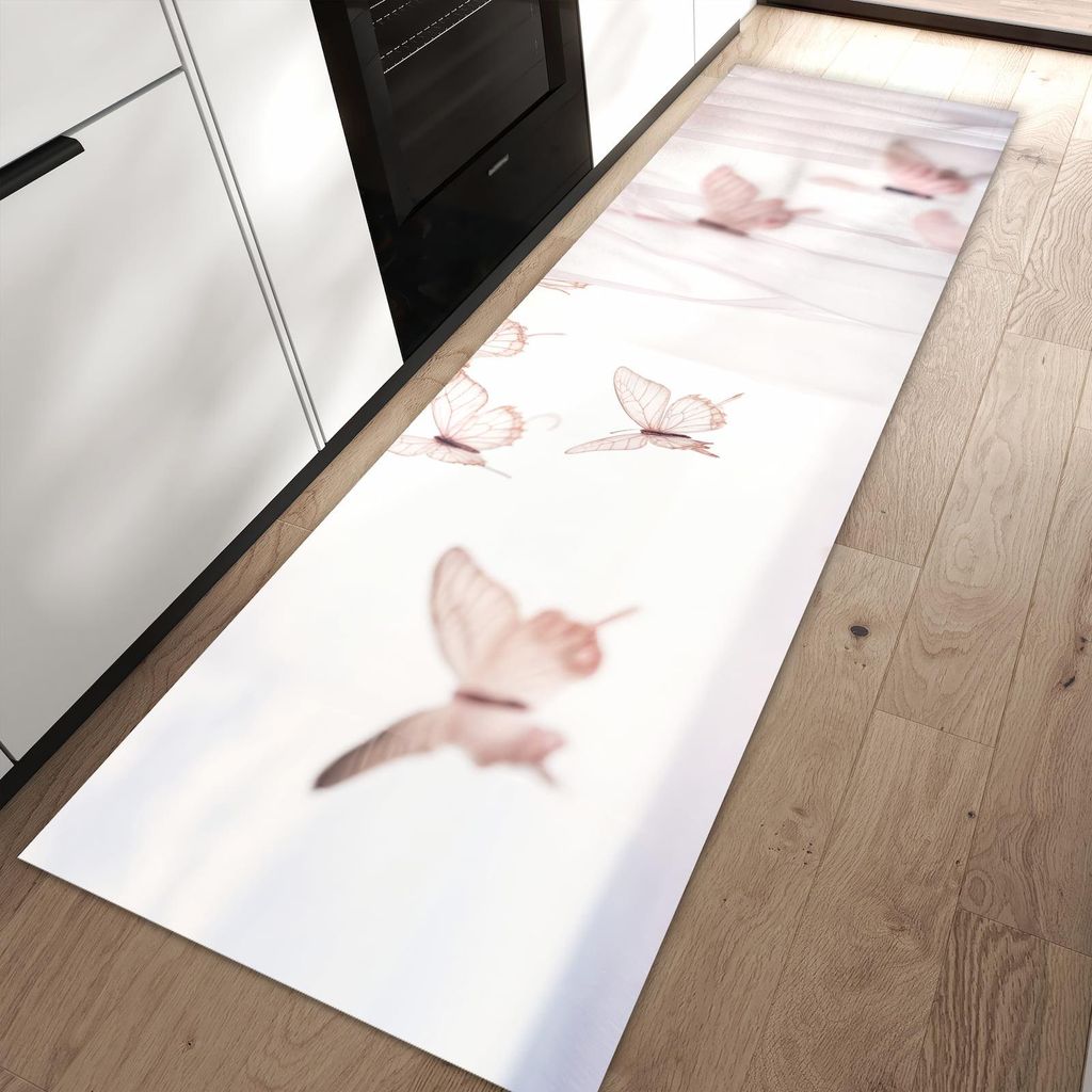 Küchenteppich 80x250cm rutschfest & abwischbar PVC Läufer - Schmetterlinge Vorhangsins