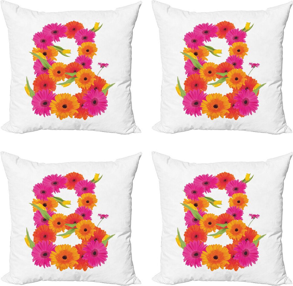 ABAKUHAUS Buchstabe b Kissenbezug Set (4 Stück), Sommer Gerberas, Moderner Doppelseitiger Digitaldruck, 45 cm x 45 cm, Heißen Rosa-orange