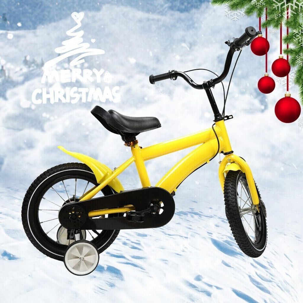 14 Zoll Kinderfahrrad, Kinder Fahrrad Kinderfahrräder mit Abnehmbare Stützrädern und Schutzblech für ab 3-6 Jahre, Gelb