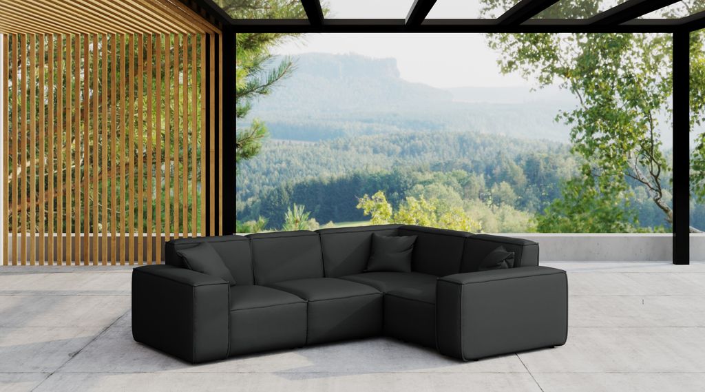 Kaiser Möbel, Gartenmöbel Ecksofa für den Garten MALIBU, die Terrasse, den Hof, gemütliche groß, Gartenmöbel eckcouch, ODYSSEY Schwarz Rechts
