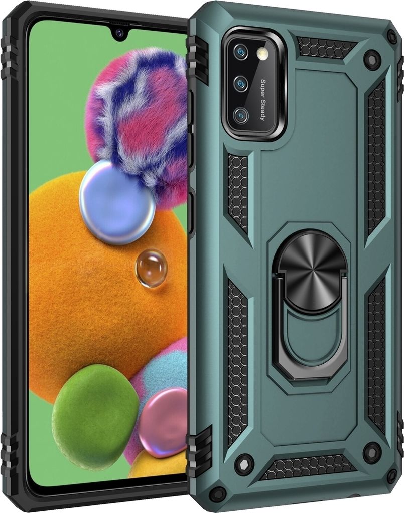 Mobigear Armor Ring Samsung Galaxy A41 Hülle Hardcase Backcover Stoßfest mit Ringhalter - Grün