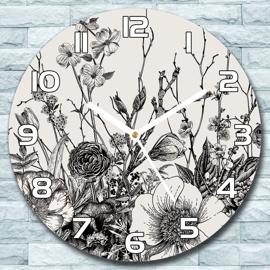 Wanduhr aus Glas Rund fi 30 Wiese schwarz Natur Quarz Deko Schlafzimmer Büro