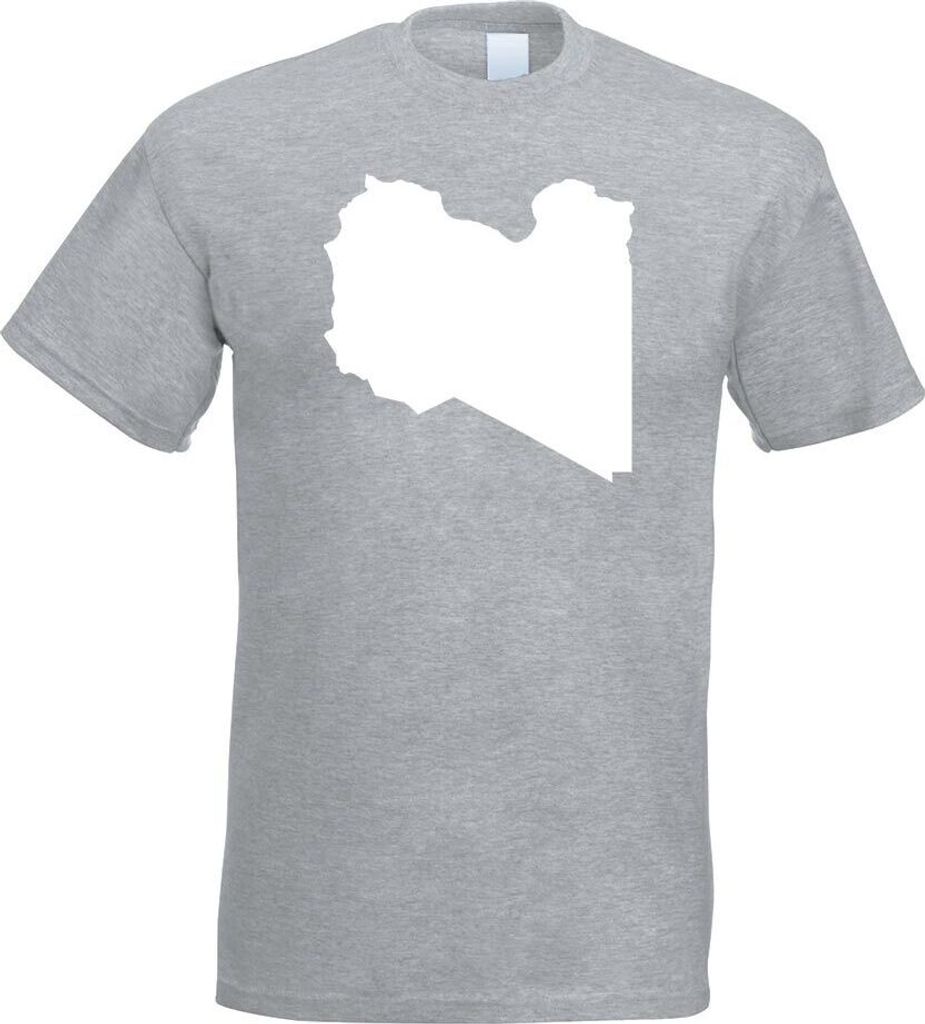 Kiwistar - T-Shirt - Graumeliert - Libyen Umriss Kontur Herren Funshirt Bedruckt Design Sprüche Spruch Motive - mit Motiv Bedruckt - Funshirt Desi...