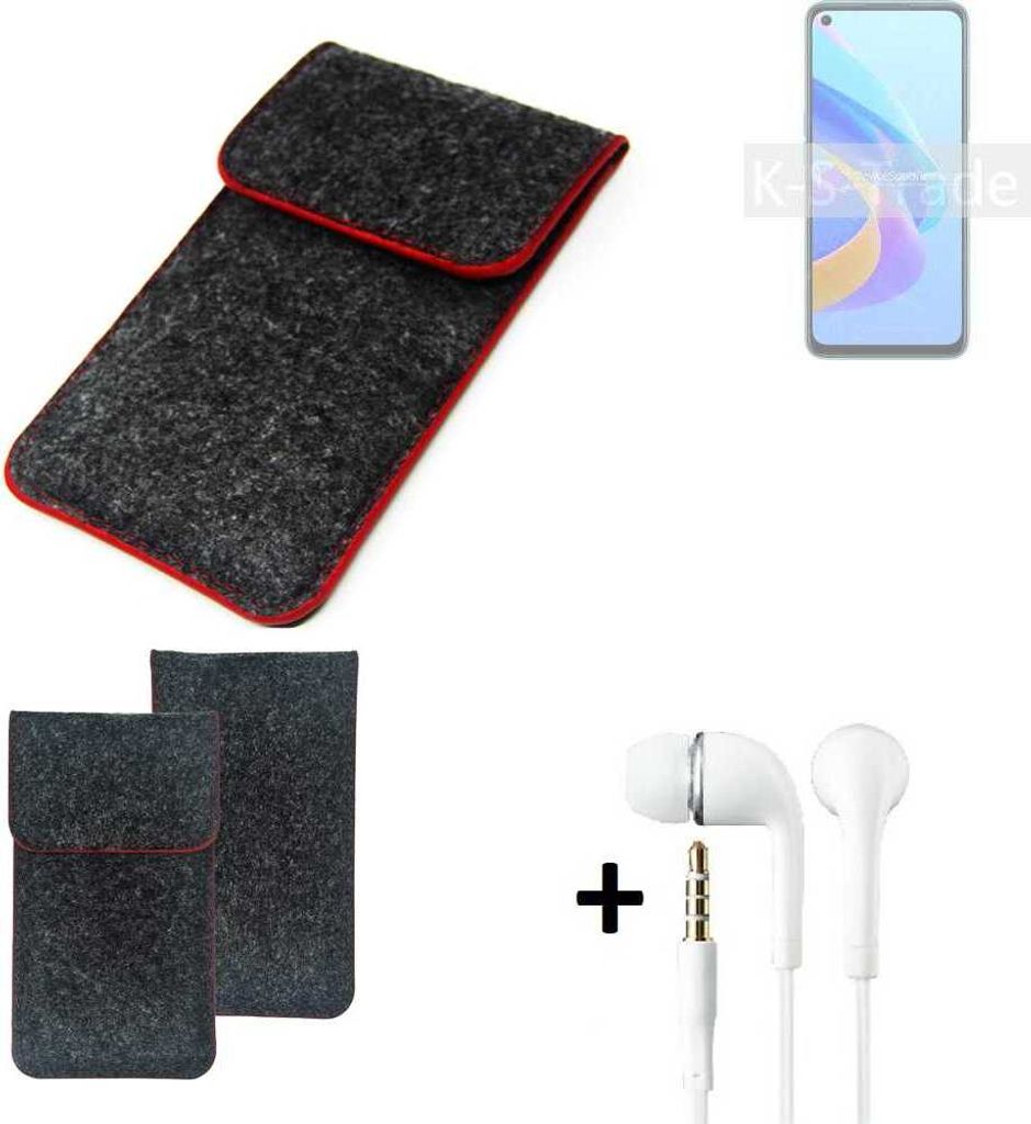 K-S-Trade Handy Schutz Hülle kompatibel mit Oppo A76 Schutzhülle Handyhülle Filztasche Pouch Tasche Case Sleeve Filzhülle dunkelgrau roter Rand +