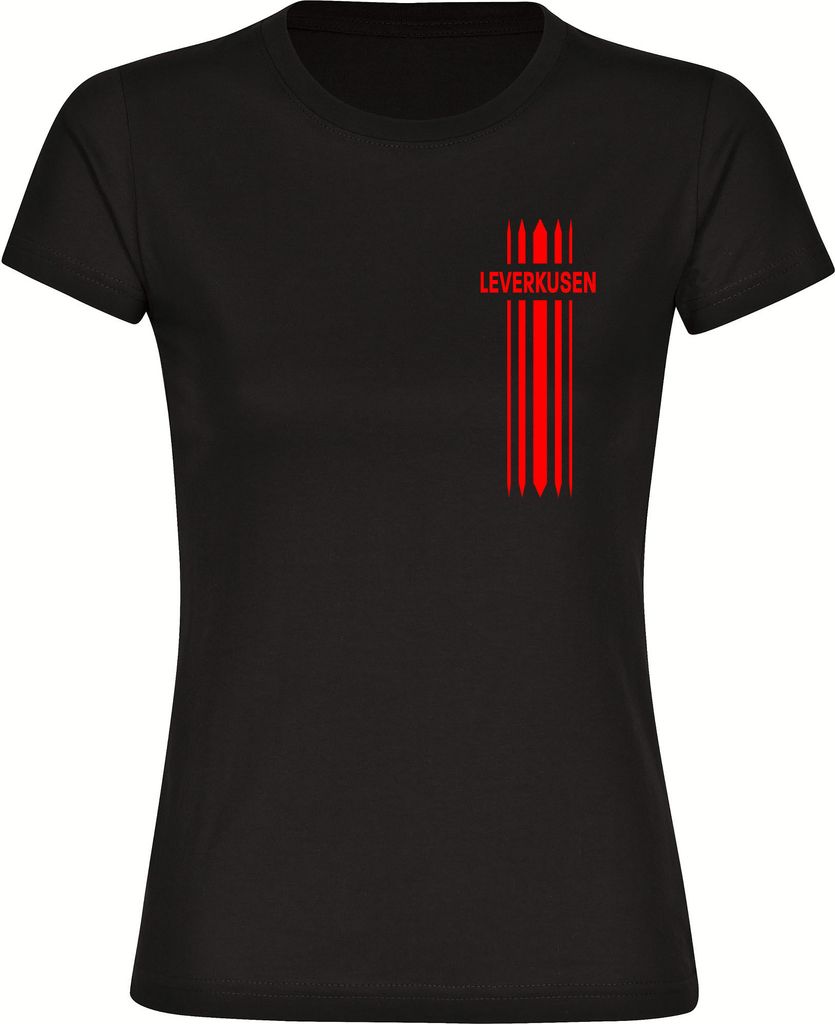 multifanshop Damen T-Shirt - Leverkusen - Streifen, schwarz, Größe S