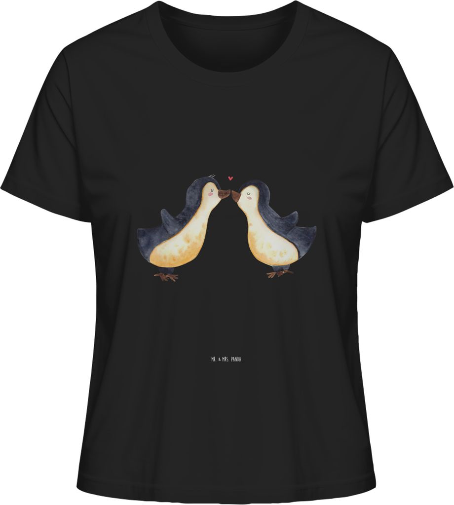 Mr. & Mrs. Panda Damen Kurzarmshirt Pinguine Kuss Größe XL - Schwarz - Geschenk, T-Shirt, Valentinstag, shirt, für Frauen, Oberteil, Baumwoll, M...