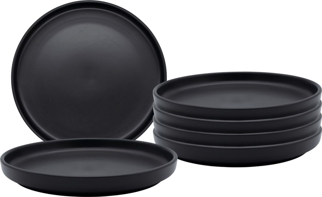 1.06 Edle Speiseteller mit Rand - 6er Set / ca. Ø 21 cm - kleine Teller in schwarz matt (6er/21cm/Rand)