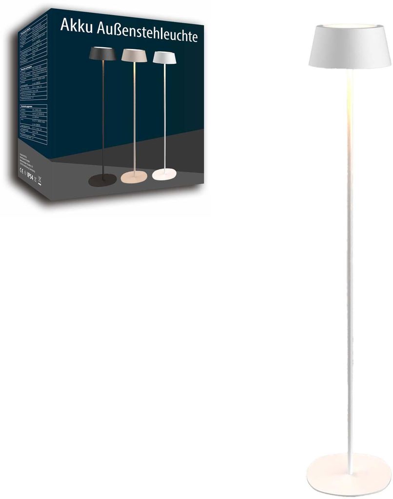 Northpoint Akku LED-Stehleuchte Metall Stehlampe In- und Outdoor warmweiß dimmbar kabellos weiß