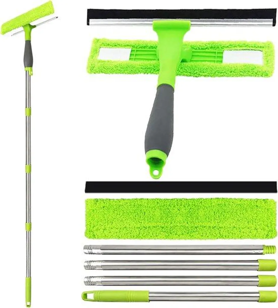Nettoyage vitres sans traces grâce au kit 2-en-1 télescopique ergonomique