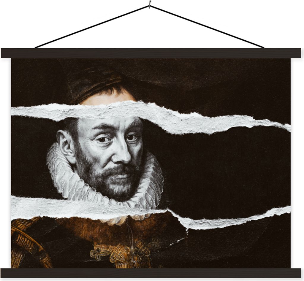 MuchoWow Textilposter Wilhelm von Oranien - Alte Meister Schwarz und Weiß 60x45 cm mit schwarzem Rahmen - Poster Schlafzimmer