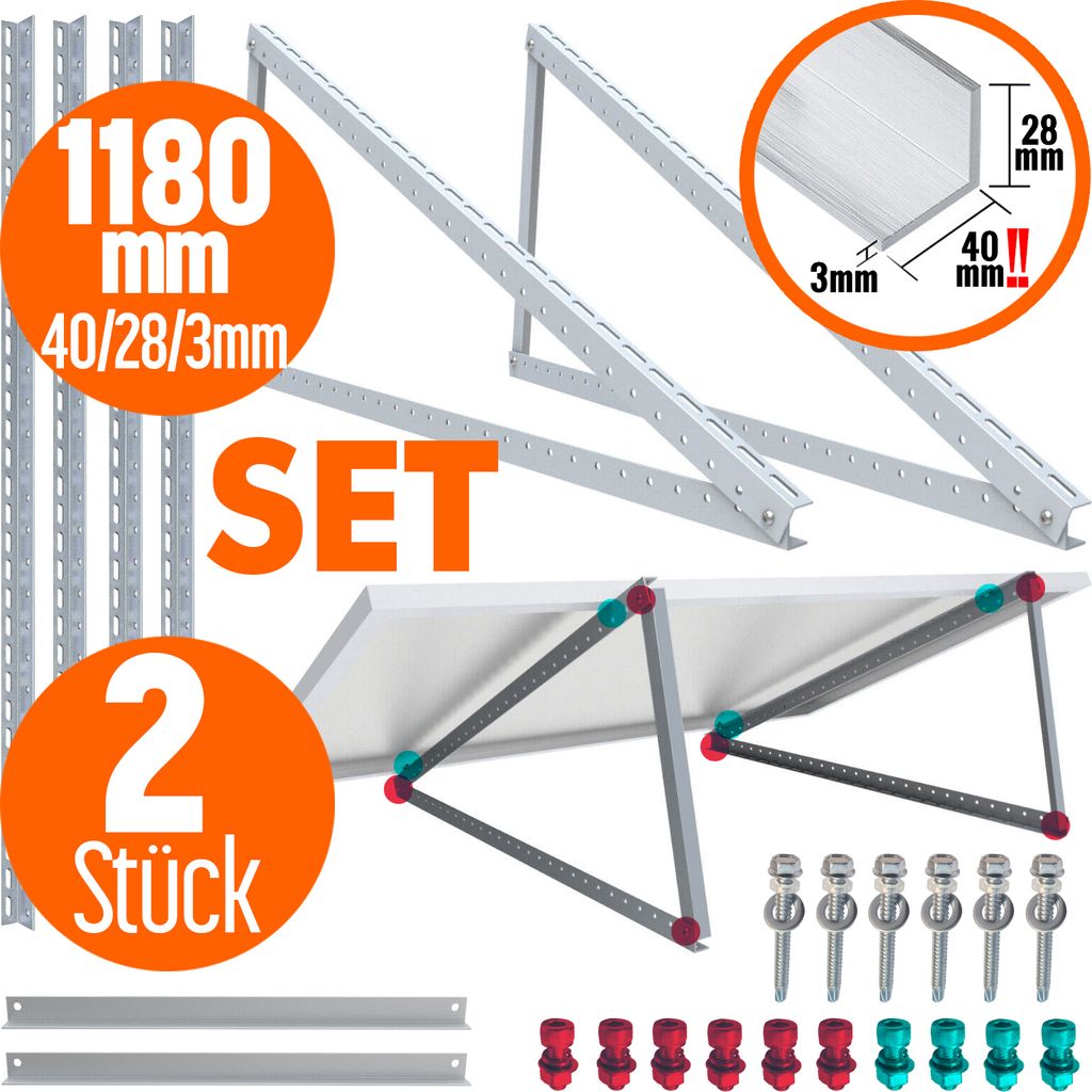 2x PV Halterung 118cm Solarpanel Solarmodul 0°-90° Aufständerung Photovoltaik 0%