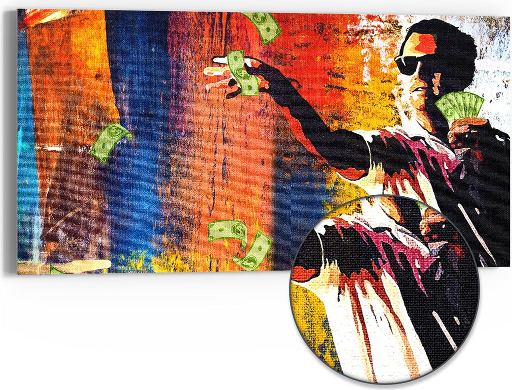 DEQOART Hybrid Leinwand Bild 60x30 cm 'Triumph des Geldes' Wandbild Glas flach modern