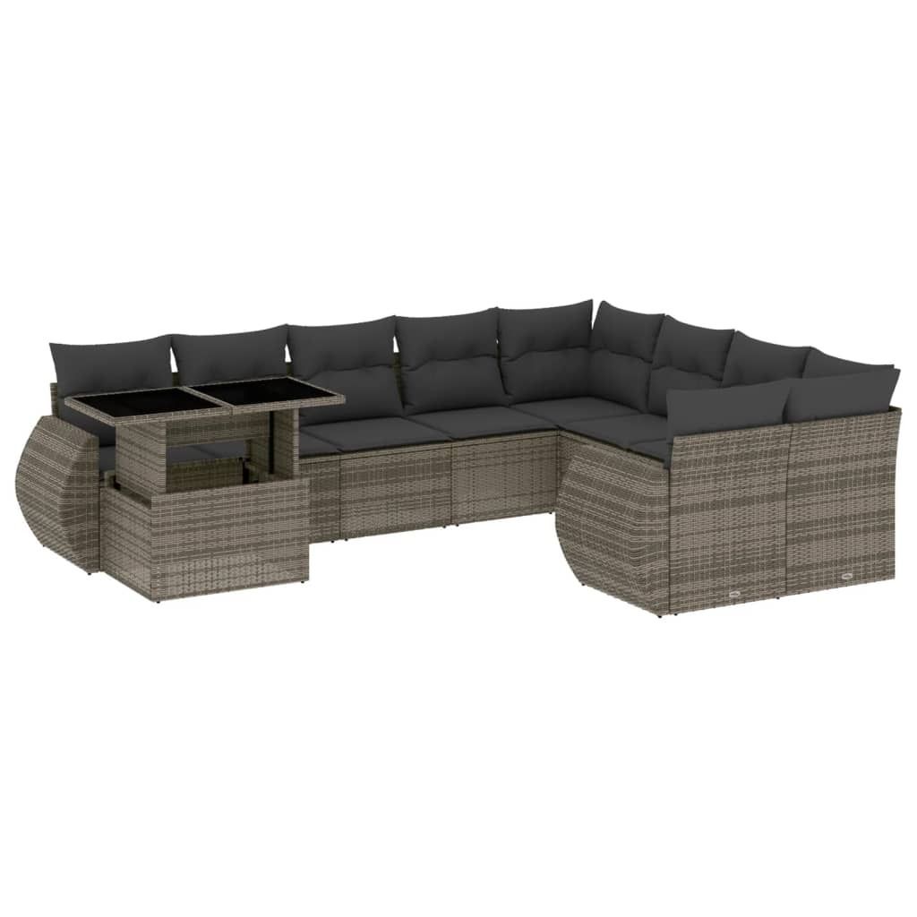 vidaXL 10-tlg. Garten-Sofagarnitur mit Kissen Grau Poly Rattan