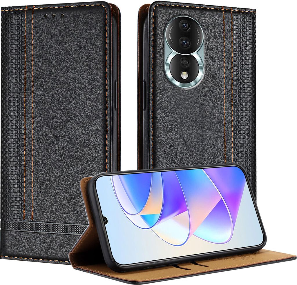 Handyhülle für Honor 80 Leder Flip Klappbare Schutzhülle mit Standfunktion Schwarz
