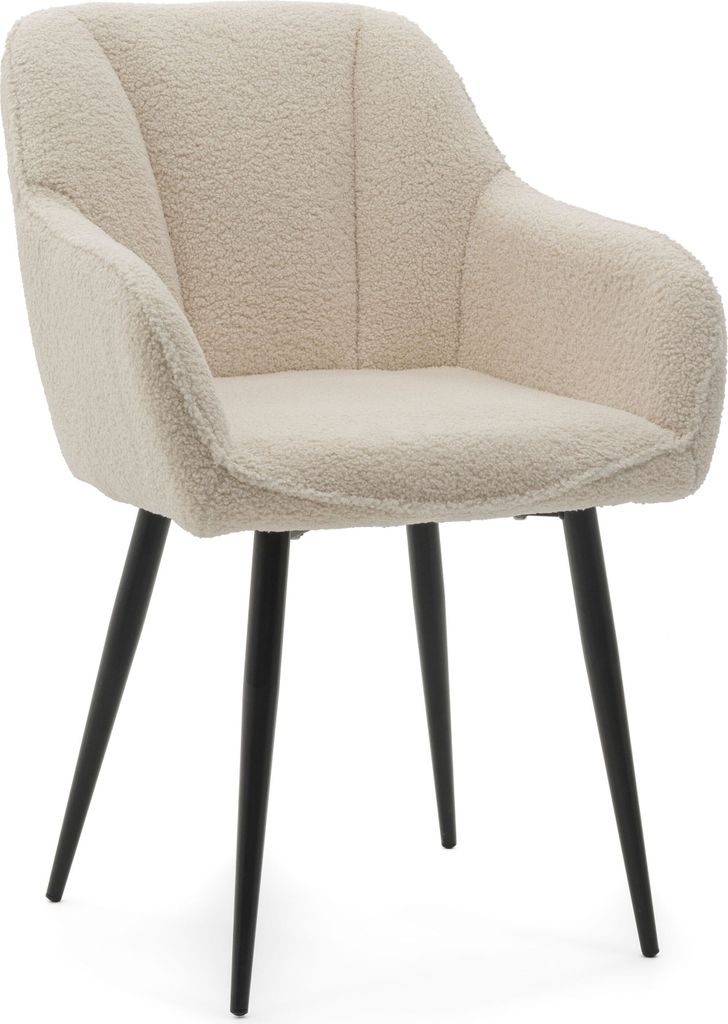 NEW HOME Glamour Stuhl LAGO gespolsterter Esszimmerstuhl Wohnzimmerstuhl mit Steppung - ecru - moderne Samt Boucle Möbel