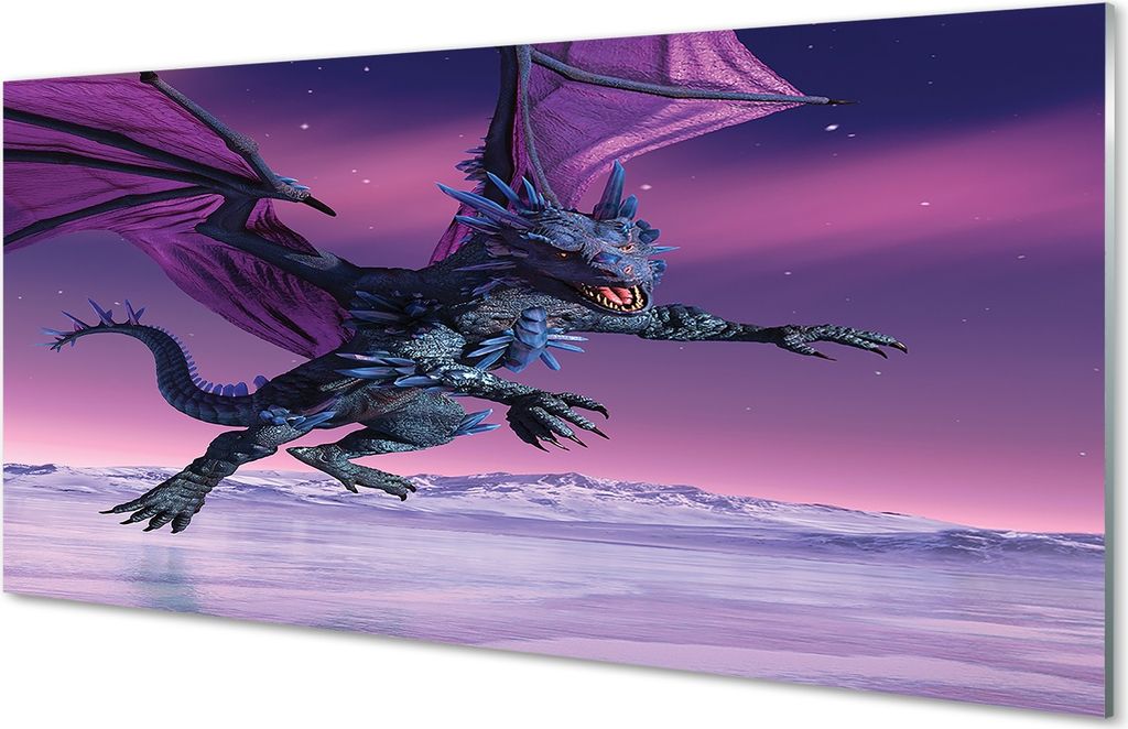 Glasbilder 120x60 Wandkunst Drachen bunter Himmel