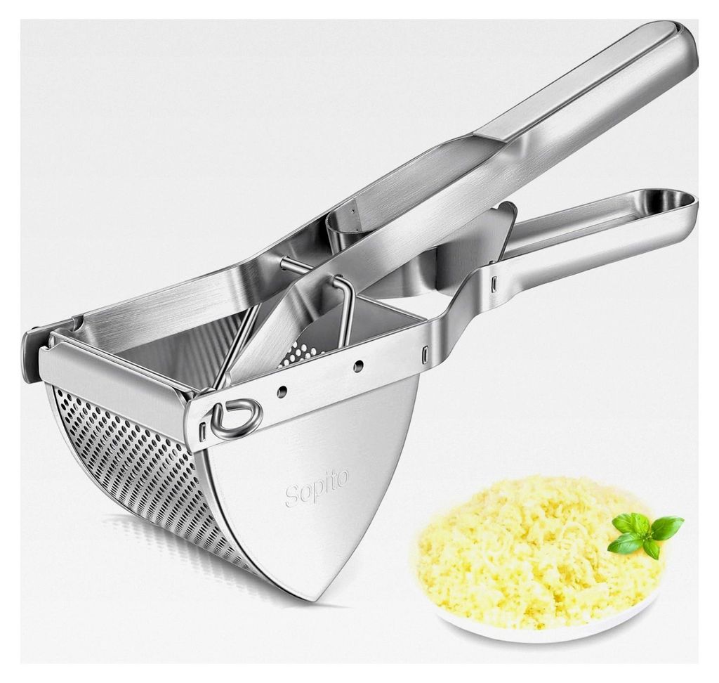 Kartoffelpresse aus Edelstahl für cremiges Kartoffelpüree und Lebensmittelrezepte
