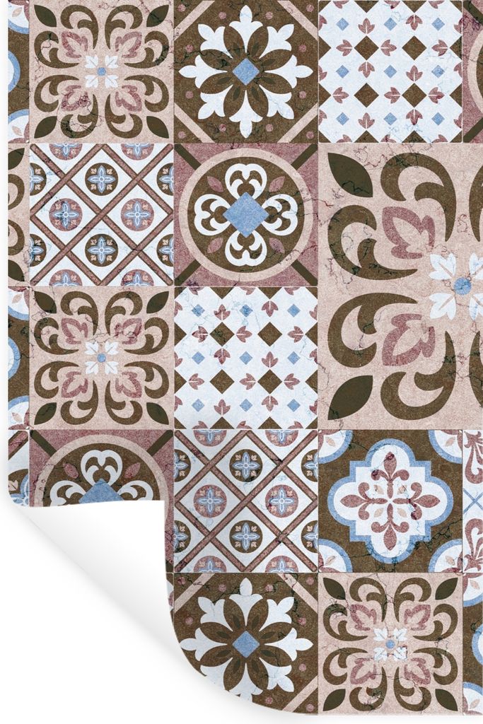 MuchoWow Wandtattoo Wandsticker Wandaufkleber Muster - Vintage - Braun - Blumen - Formen 60x90 cm Selbstklebend und Repositionierbar - Sticker - ...