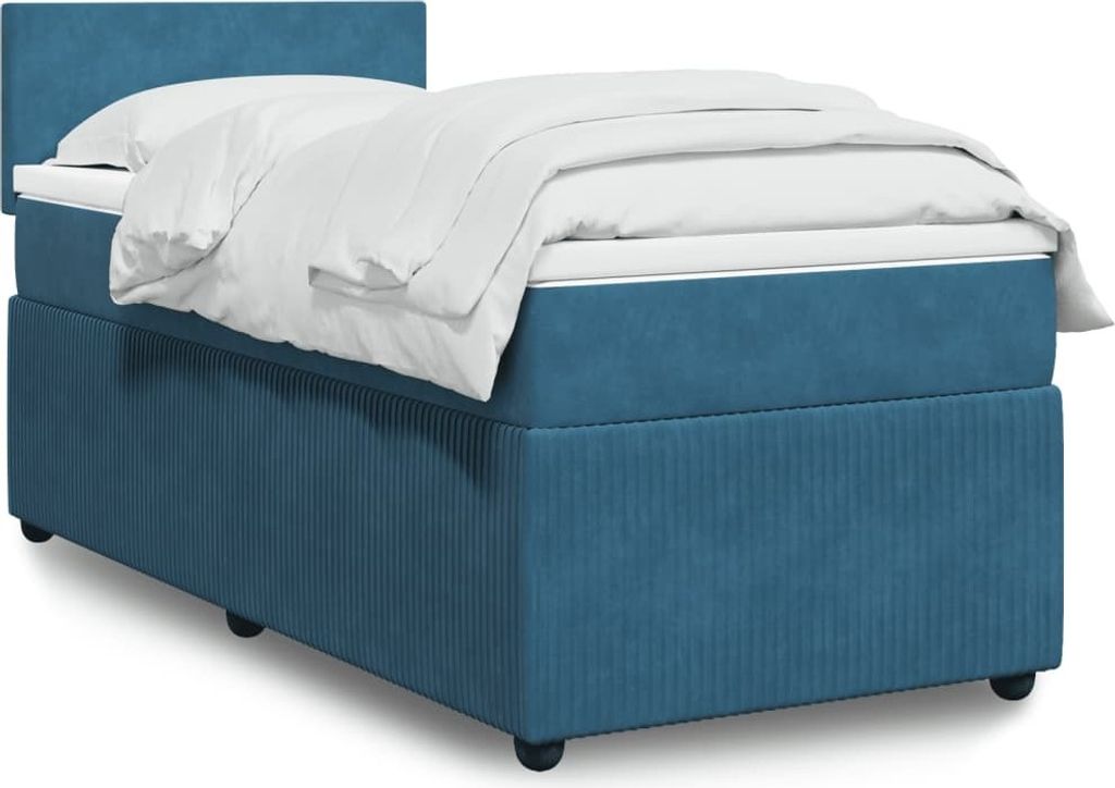 Design Möbel Boxspringbett mit Matratze Blau 90x190 cm Samt - Klassische Betten DE41642727