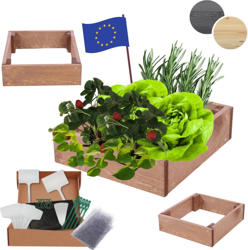 MODO24 Hochbeet Holz, Pflanzkasten, Massivholz, Kiefer, Kräuterbeet, Blumenkasten, Garten, Terrasse, 9x30x30 cm, Braun, ZP09