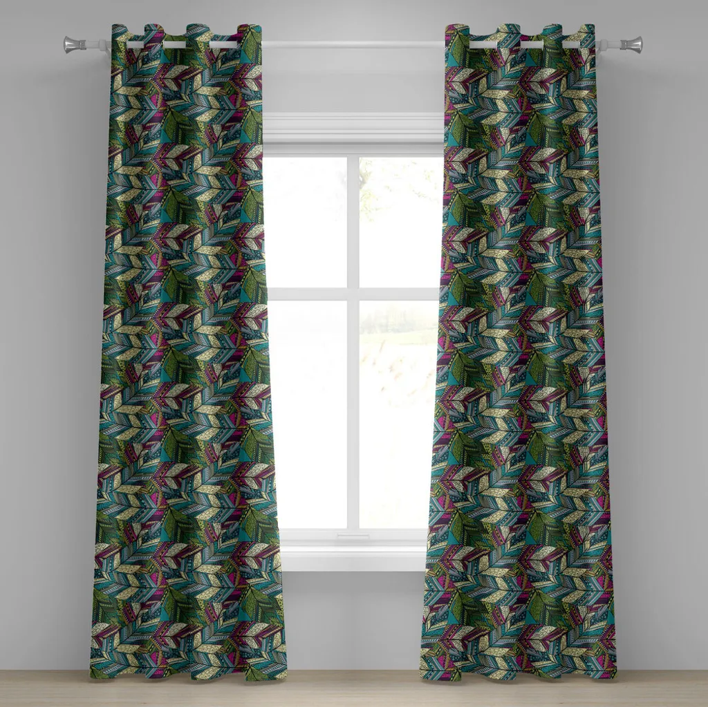 Tende Decorative 2 Pannelli 280x225 cm ABAKUHAUS - Stile Etnico Piume