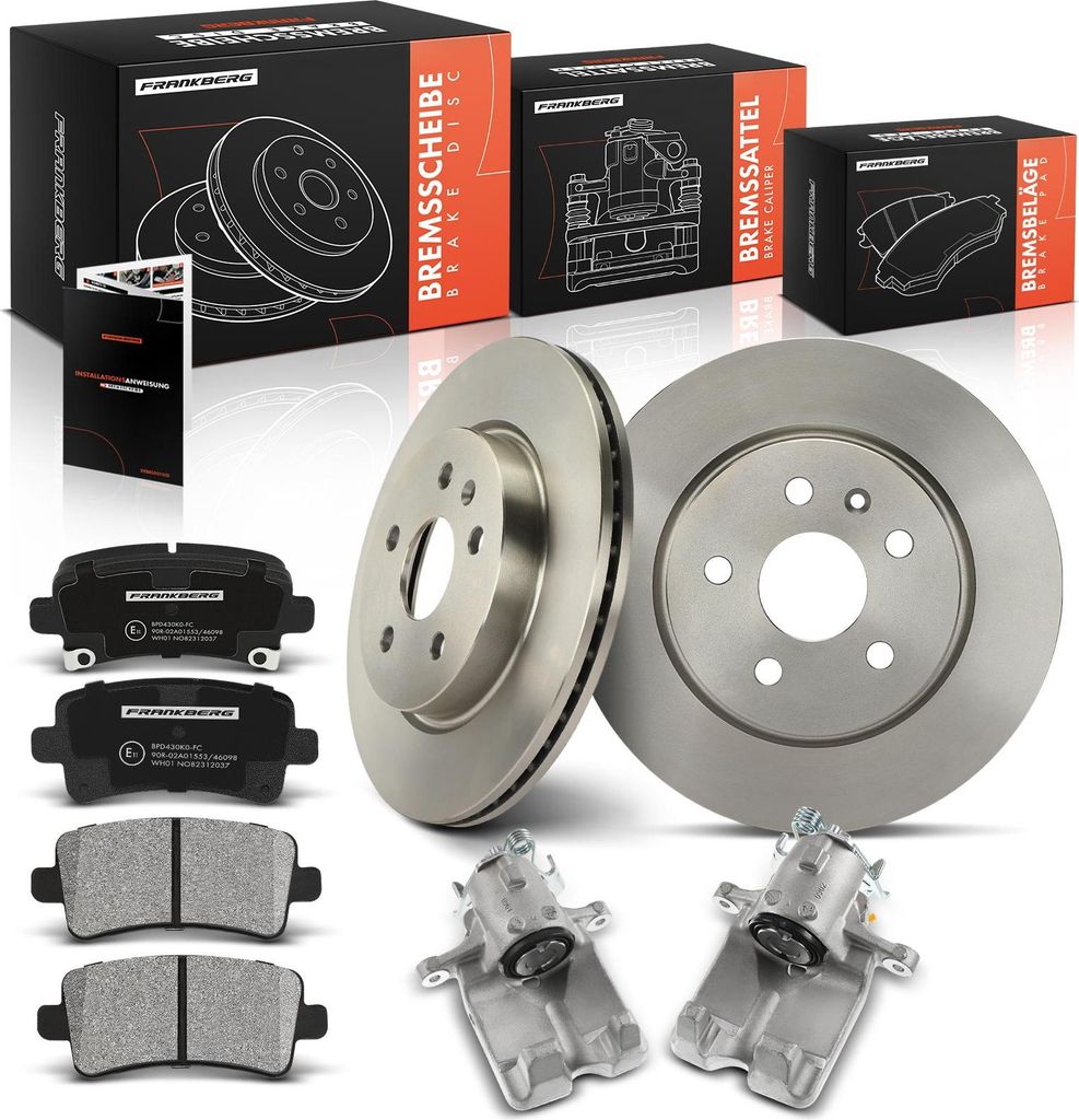 Frankberg 2x Bremssattel+2x Bremsscheiben+4x Bremsbeläge Hinten für Opel Insignia A Saab