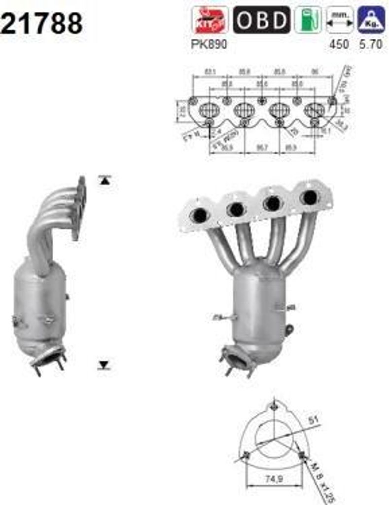 AS 21788 Katalysator OE 96476222 kompatibel mit Cruze, Orlando, Trax, Astra H, Astra J, Insignia, Mokka, Zafira