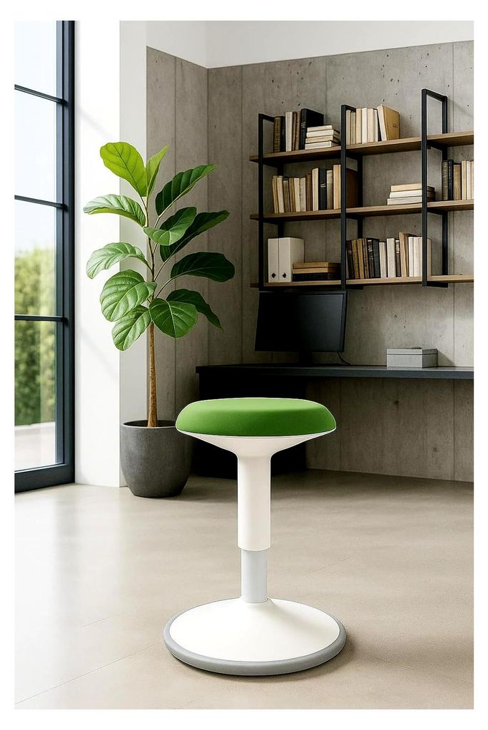 Ergonomischer Pendelhocker in Weiß/Grün, höhenverstellbar von 54 bis 79 cm, Bürohocker für dynamisches Arbeiten